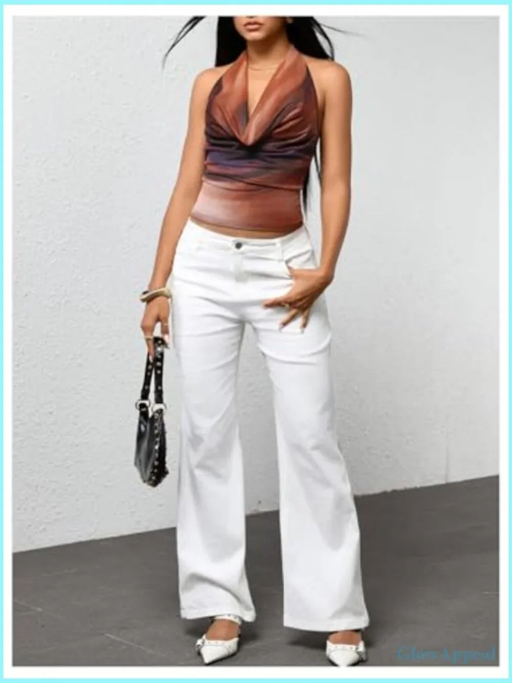 Polka Dot Halter Top Backless Deep V Cowl Neck Crop Tank